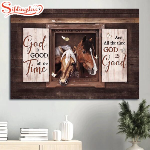 Beautiful Horse Square Frame White Butterfly Canvas God Is Good All The Time Canvas Wall Art