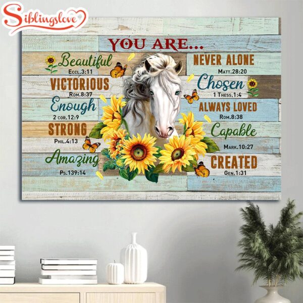 Beautiful Horse Sunflower You Are Victorious Strong Never Alone And Always Loved Canvas Wall Art