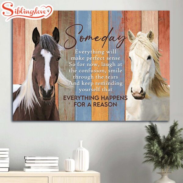 Beautiful Horses Colorful Background Everything Happens For A Reason Canvas Wall Art