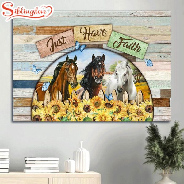 Beautiful Horses Half Circle Mirror Sunflower Garden Just Have Faith Canvas Wall Art