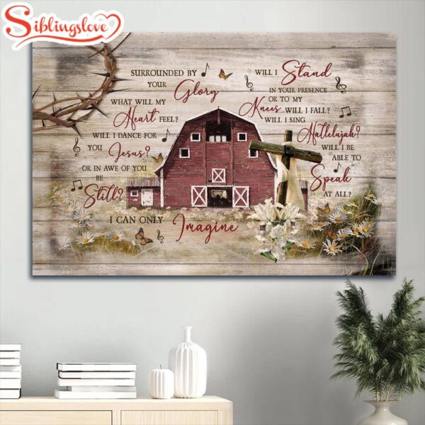 Beautiful House Flower Field Cross Symbol Canvas I Can Only Imagine Canvas Wall Art