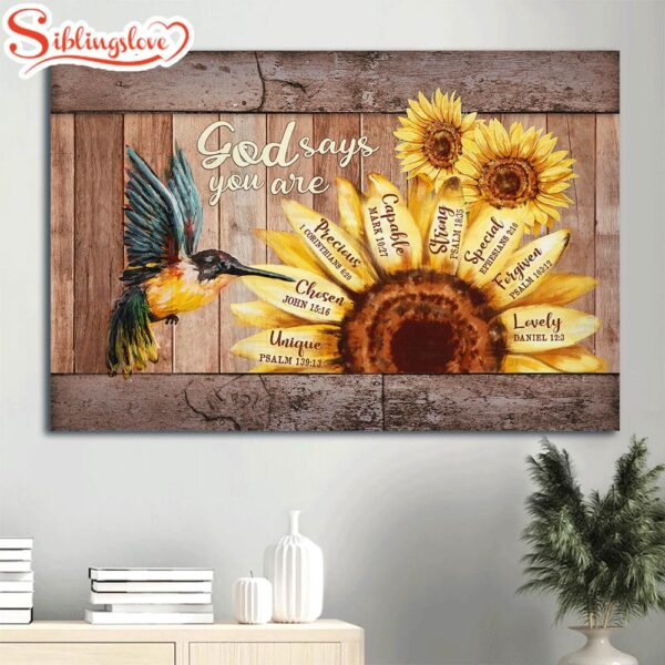 Beautiful Hummingbird Big Sunflower Canvas God Says You Are Canvas Wall Art