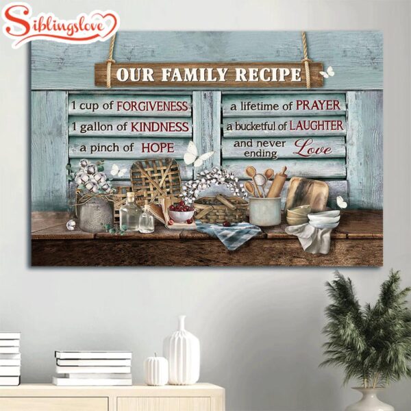 Beautiful Kitchen Cotton Flower Butterfly Our Family Recipe Canvas Wall Art