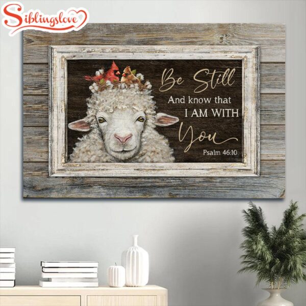 Beautiful Lamb Drawing Cardinal Couple Canvas Be Still And Know That I Am With You Canvas Wall Art