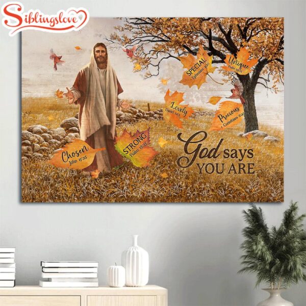 Beautiful Maple Forest Autumn Drawing Jesus Painting God Says You Are Canvas Wall Art