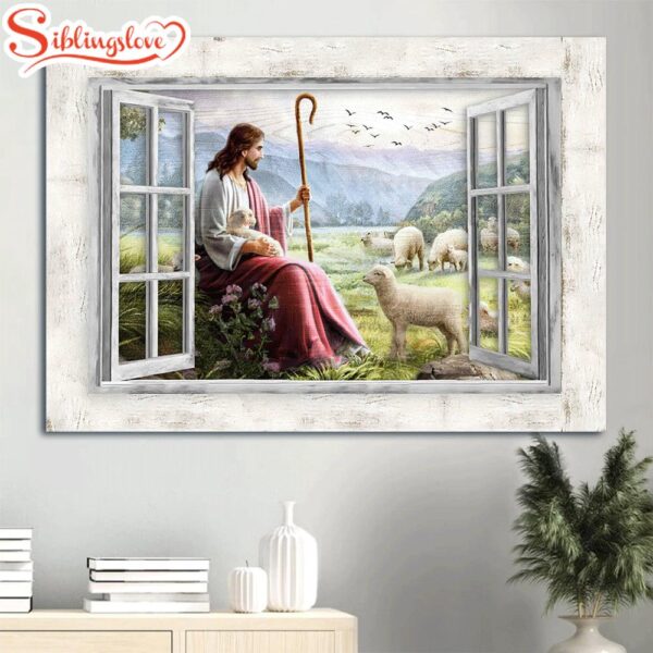 Beautiful Meadow Lamb Of God The Passion Of Jesus Pretty Sunset Canvas Wall Art