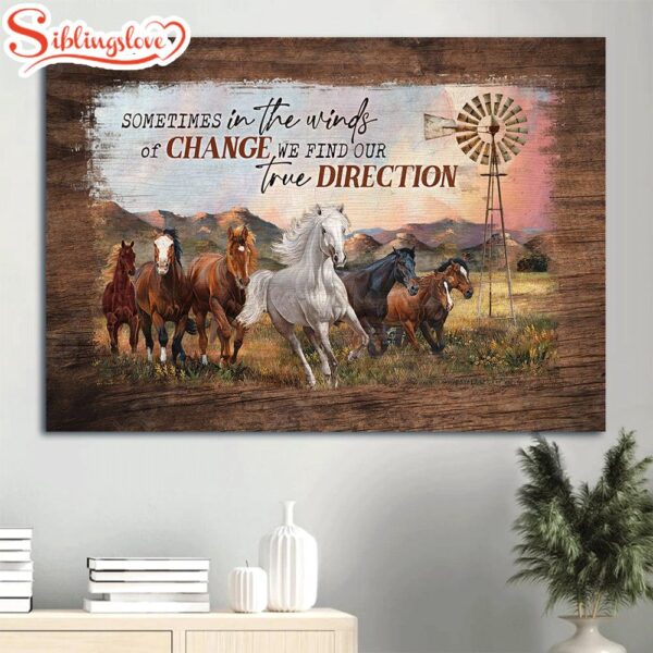 Beautiful Mountain Running Horse Windmill Sometimes In The Winds Canvas Wall Art