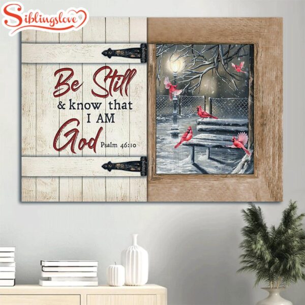 Beautiful Night Snow Drawing Cardinal Be Still And Know That I Am God Canvas Wall Art