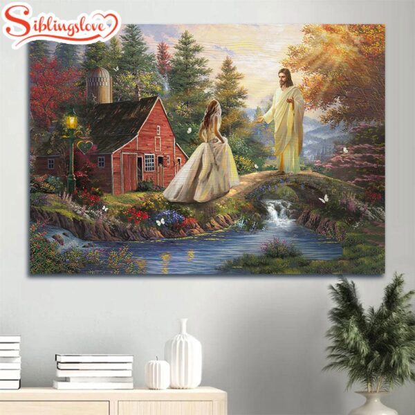 Beautiful Scenery Wonderful Forest Little Red House Come Into His Arms Canvas Wall Art