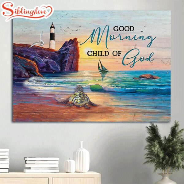 Beautiful Sunset Oldest Turtle Amazing Ocean Good Morning Child Of God Canvas Wall Art