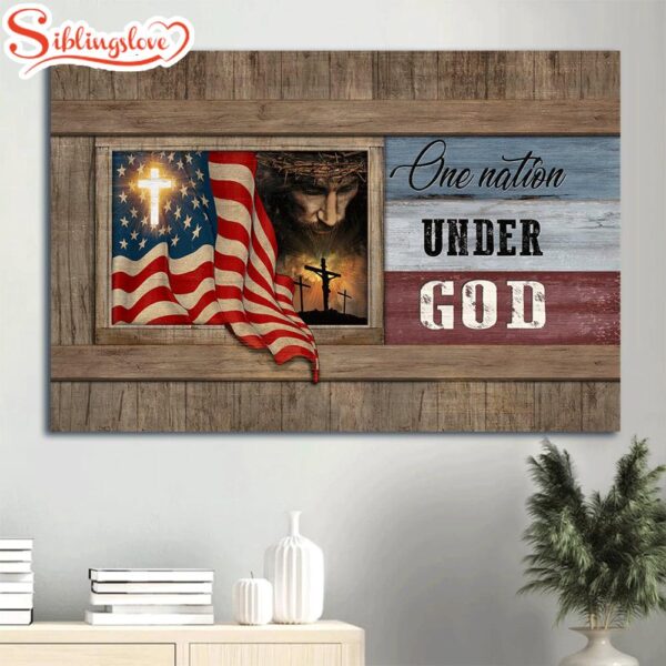 Beautiful Us Flag Face Of Jesus Window Painting One Nation Under God Canvas Wall Art