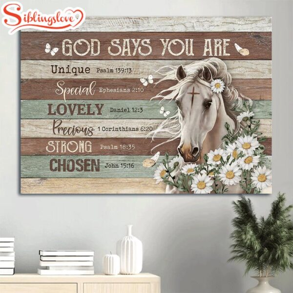 Beautiful White Horse Horse Drawing Daisy Flower God Says You Are Canvas Wall Art