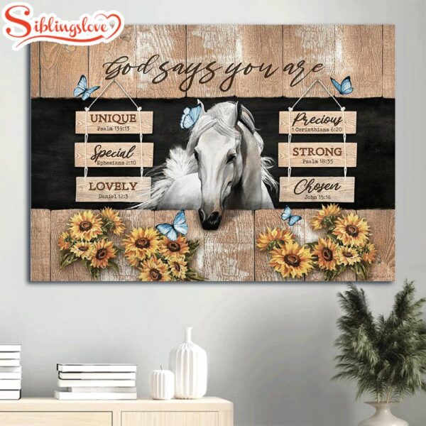 Beautiful White Horse Sunflower God Says You Are Canvas Wall Art