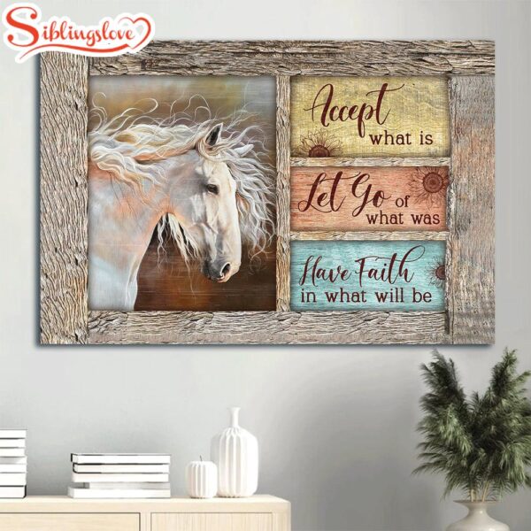 Beautiful White Horse Wooden Frame Pastel Background Have Faith In What Will Be Canvas