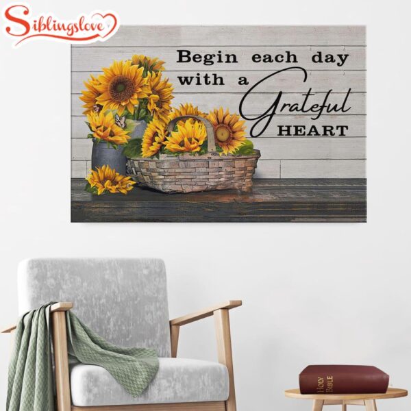 Begin Each Day With A Grateful Heart Canvas Wall Art