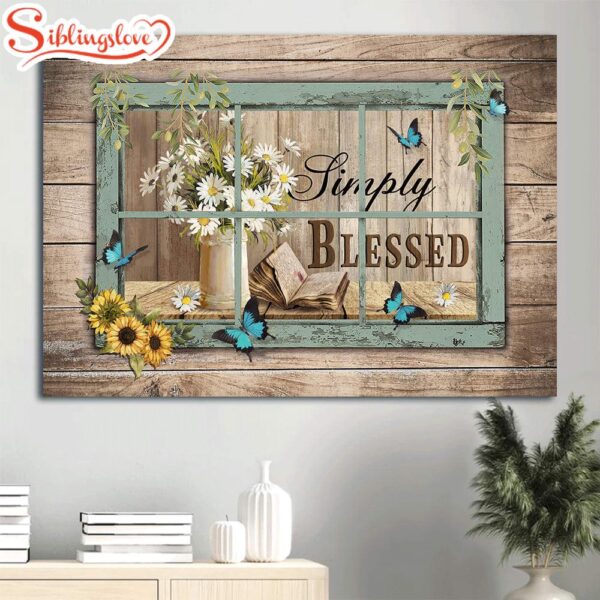 Bible Book Daisy Flowers Sunflower Simply Blessed Canvas Wall Art