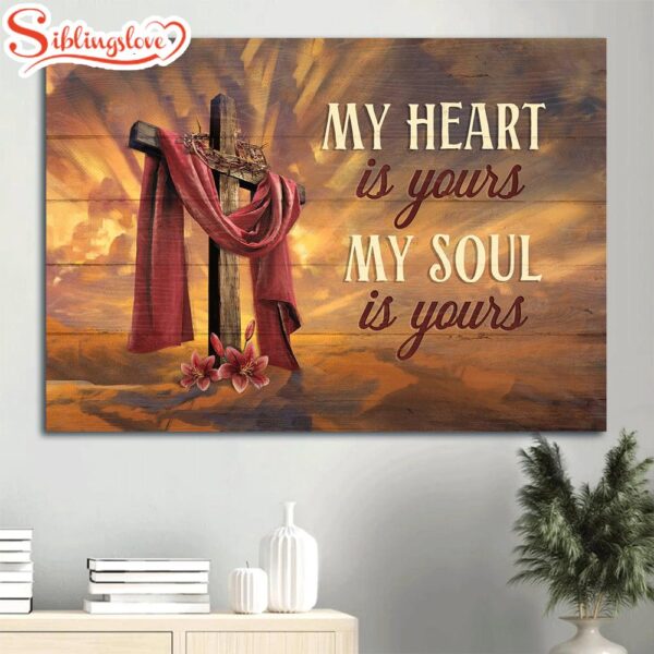 Big Cross Crown Of Thorn Red Lily Flower My Heart Is Yours My Soul Is Yours Canvas Wall Art