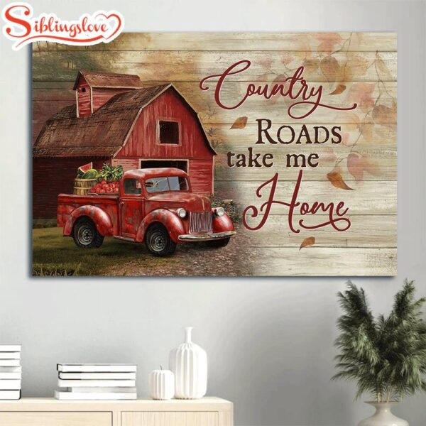 Big House Red Ladybug Car Peace Farm Country Roads Take Me Home Canvas Wall Art