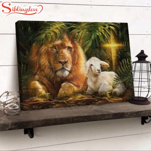 Big Lion King Beautiful Lamb Unique Cross Lion Of Judah Lamb Of God Canvas Wall Art