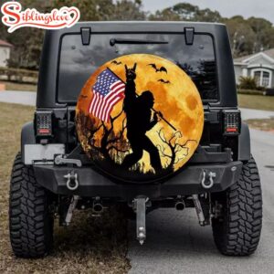 Bigfoot American Flag Welcome Halloween Car Spare Tire Cover Gift For Campers