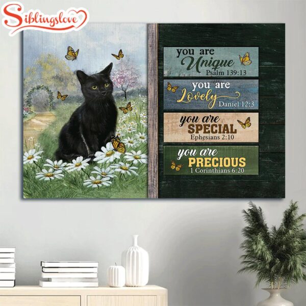 Black Cat Daisy Field Monarch Butterfly You Are Unique Canvas Wall Art