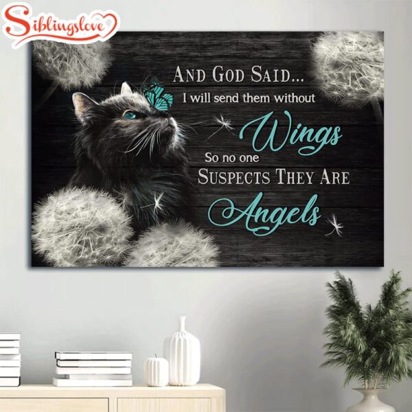 Black Cat Drawing Beautiful Night Dandelion And God Said Canvas Wall Art