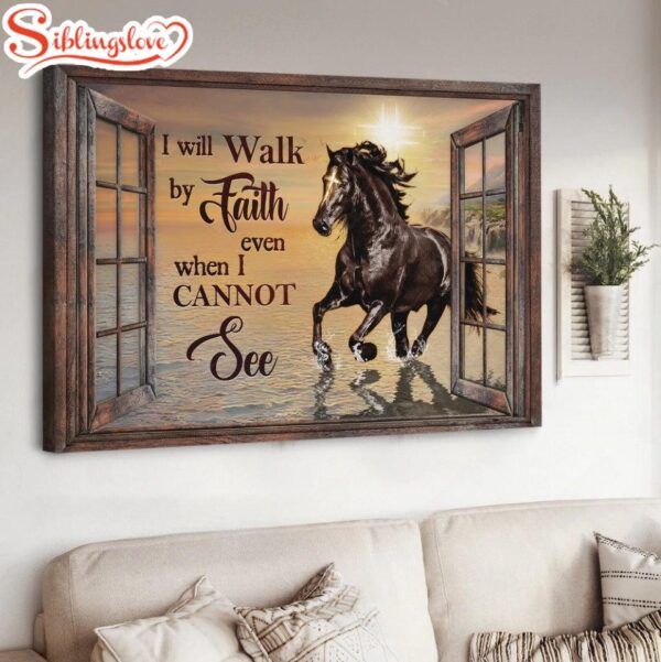 Black Horse Pretty Sunset I Will Walk By Faith Canvas Wall Art