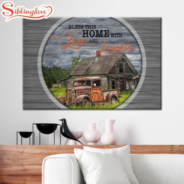 Bless This Home With Love And Laughter Farmhouse Canvas Wall Art