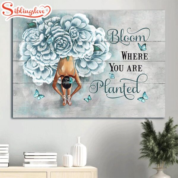 Blue Flower Dress Ballet Drawing Butterfly Bloom Where You Are Planted Canvas Wall Art