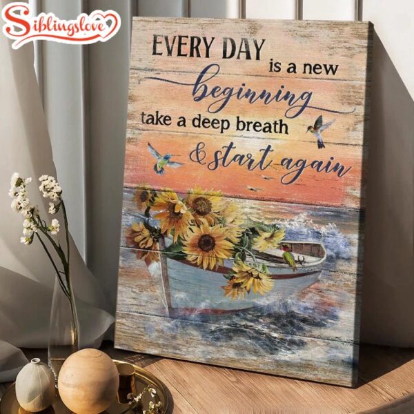 Boat And Sunflower Pretty Sunset Painting Every Day Is A New Beginning Canvas Posters