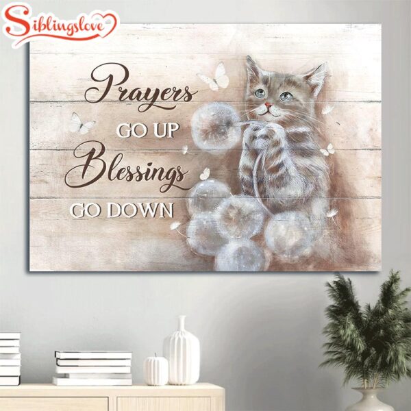 Brown Cat Drawing Canvas Dandelion Field Canvas Cat Lover Prayers Go Up Blessings Go Down Canvas Wall Art