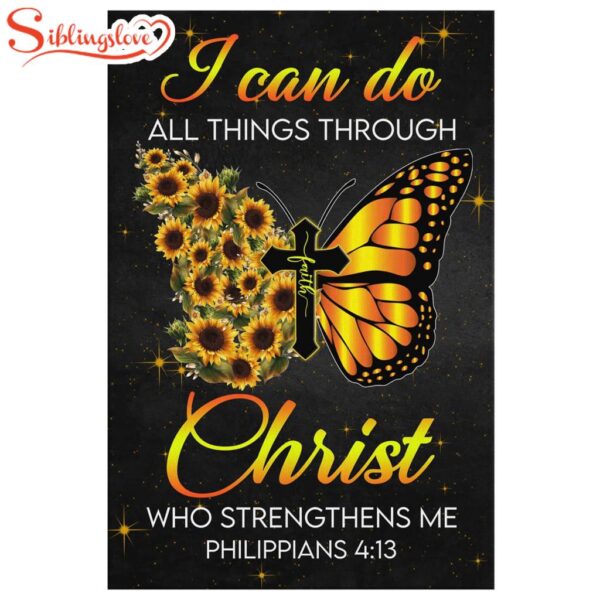 Butterfly Cross Faith I Can Do All Things Through Christ Canvas Wall Art Prints