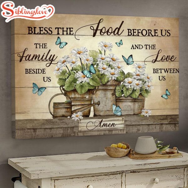 Butterfly Daisy Flower Vase Jesus Bless The Food Before Us Canvas Wall Art