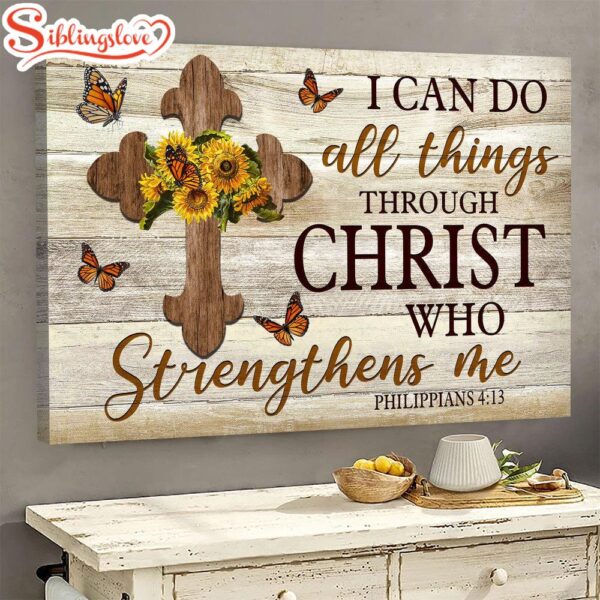 Butterfly Wooden Cross I Can Do All Things Through Christ Who Strengthens Me Canvas Wall Art