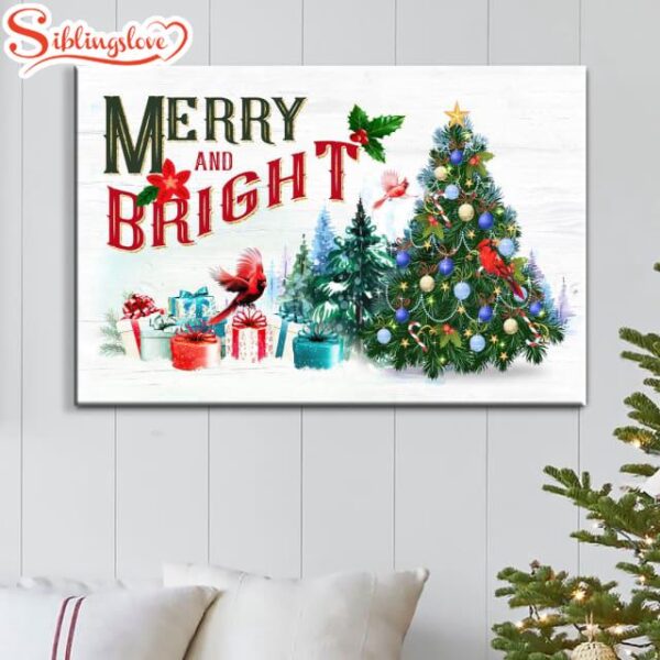 Cardinal Christmas Tree, Merry And Bright Wall Art Canvas