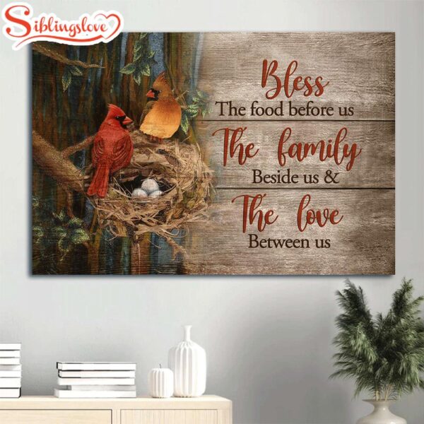 Cardinal Couple. Bird Nest In The Forest Bless The Food Before Us Canvas Wall Art