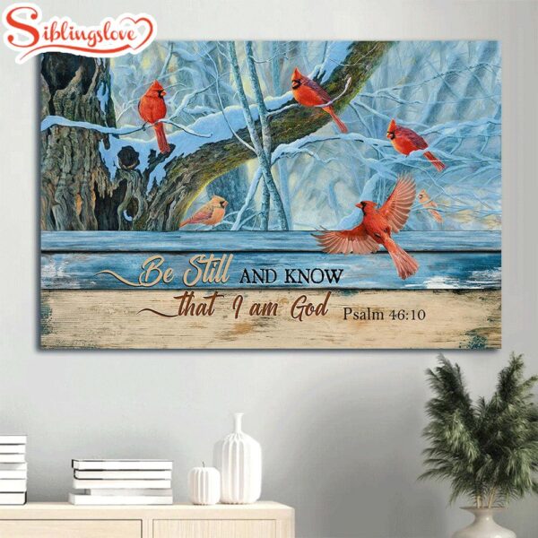 Cardinal Drawing Blue Light Winter Be Still And Know That I Am God Canvas Wall Art