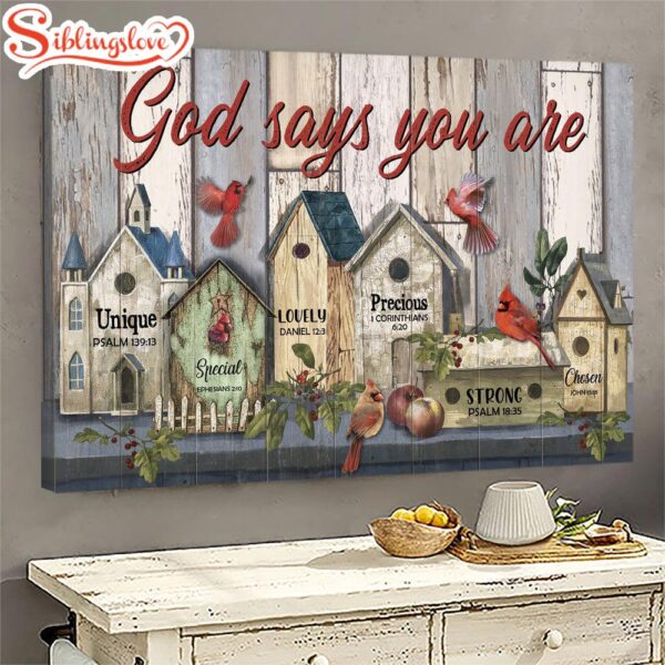 Cardinal Painting Vintage Bird House God Says You Are Canvas Wall Art