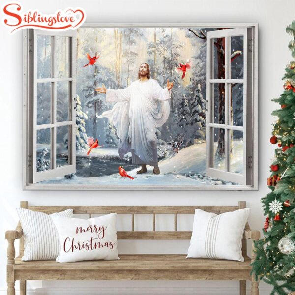 Cardinal Walking With Jesus Into The Winter Forest Canvas Wall Art