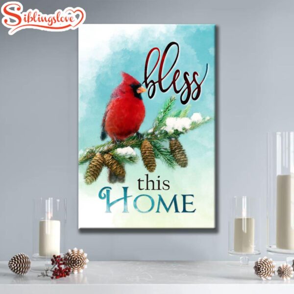 Cardinals Bird Bless This Home Christian Canvas Art