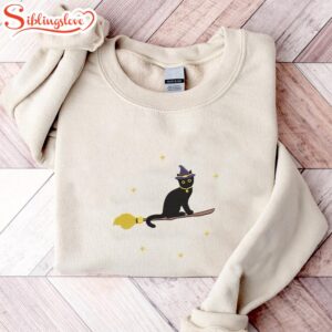 Cat Witch Halloween Embroidered Sweatshirt…