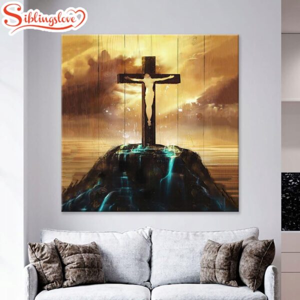 Christ On The Cross On Hill Canvas Wall Art