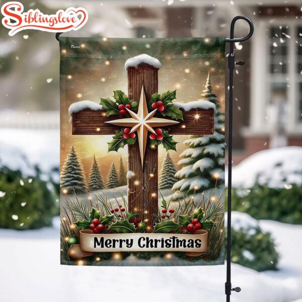 Christian Cross Merry Christmas Jesus Garden House Flag Gift For God Lovers