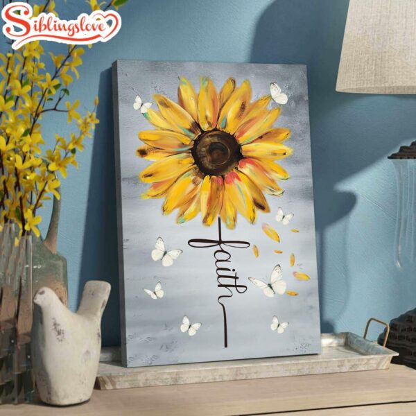 Christian Faith Cross Butterfly Sunflower Canvas Art