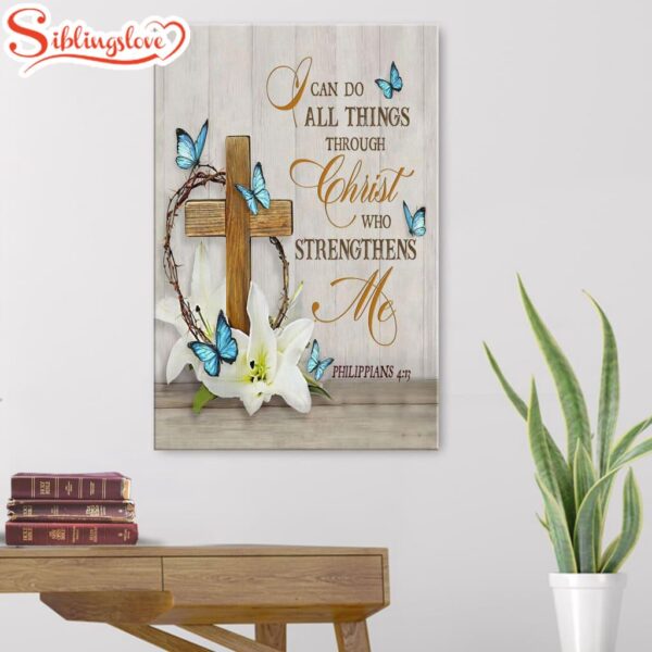 Christian Philippians 413 Nkjv Wooden Cross Lily Flower Butterflies Canvas Art