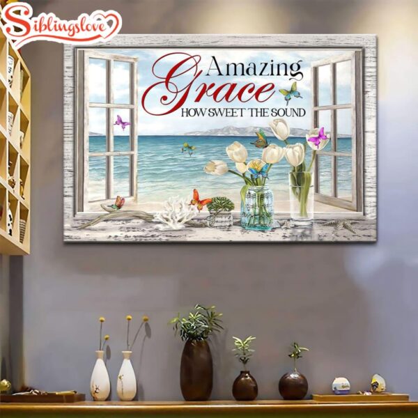 Christian Wall Art Amazing Grace How Sweet The Sound, Butterflies Canvas Print