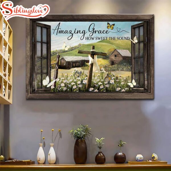 Christian Wall Art Amazing Grace How Sweet The Sound Rustic Farmhouse Canvas Print