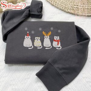 Christmas Cat Embroidered Sweatshirt Fashion…