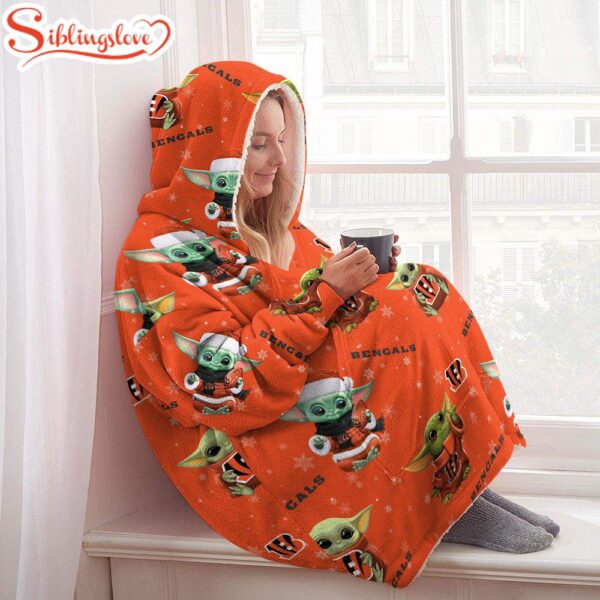 Cincinnati Bengals Baby Yoda Huggle Blanket Hoodie