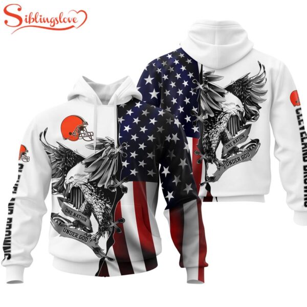 Cleveland Browns NFL Eagle Holding US Flag 3D Hoodie Shirt